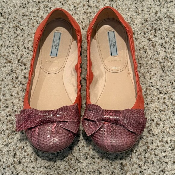 Prada | Leather Two-tone Ballet Flats | Pink/Coral | Size: EU 38 - Picture 10 of 10